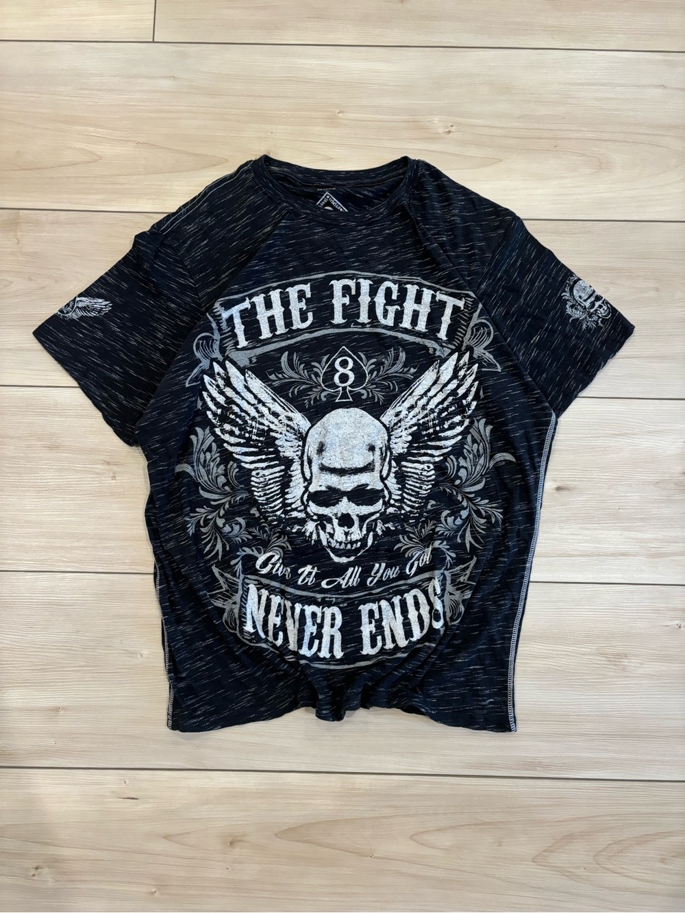 Rebel & Soul Y2K grunge Men's Black Graphic Short Sleeve Tee with Skull & Wings